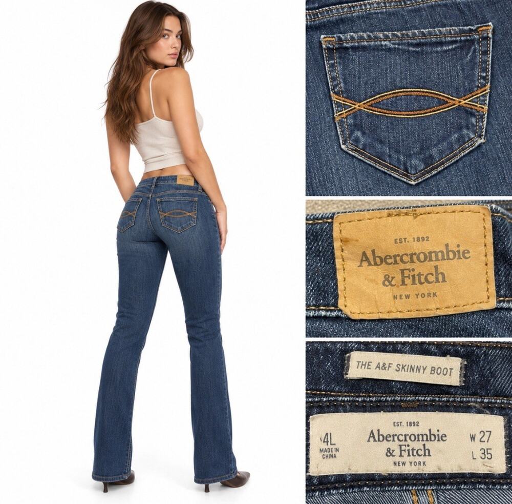 Y2K Abercrombie & Fitch Women's Skinny Boot Jeans Size 4 Tall Dark Wash Denim